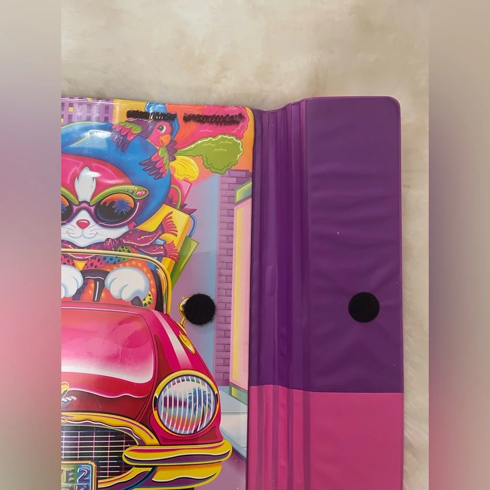 Lisa Frank Vintage Binder Cat Car MeowDeo Organizer Paper Holder